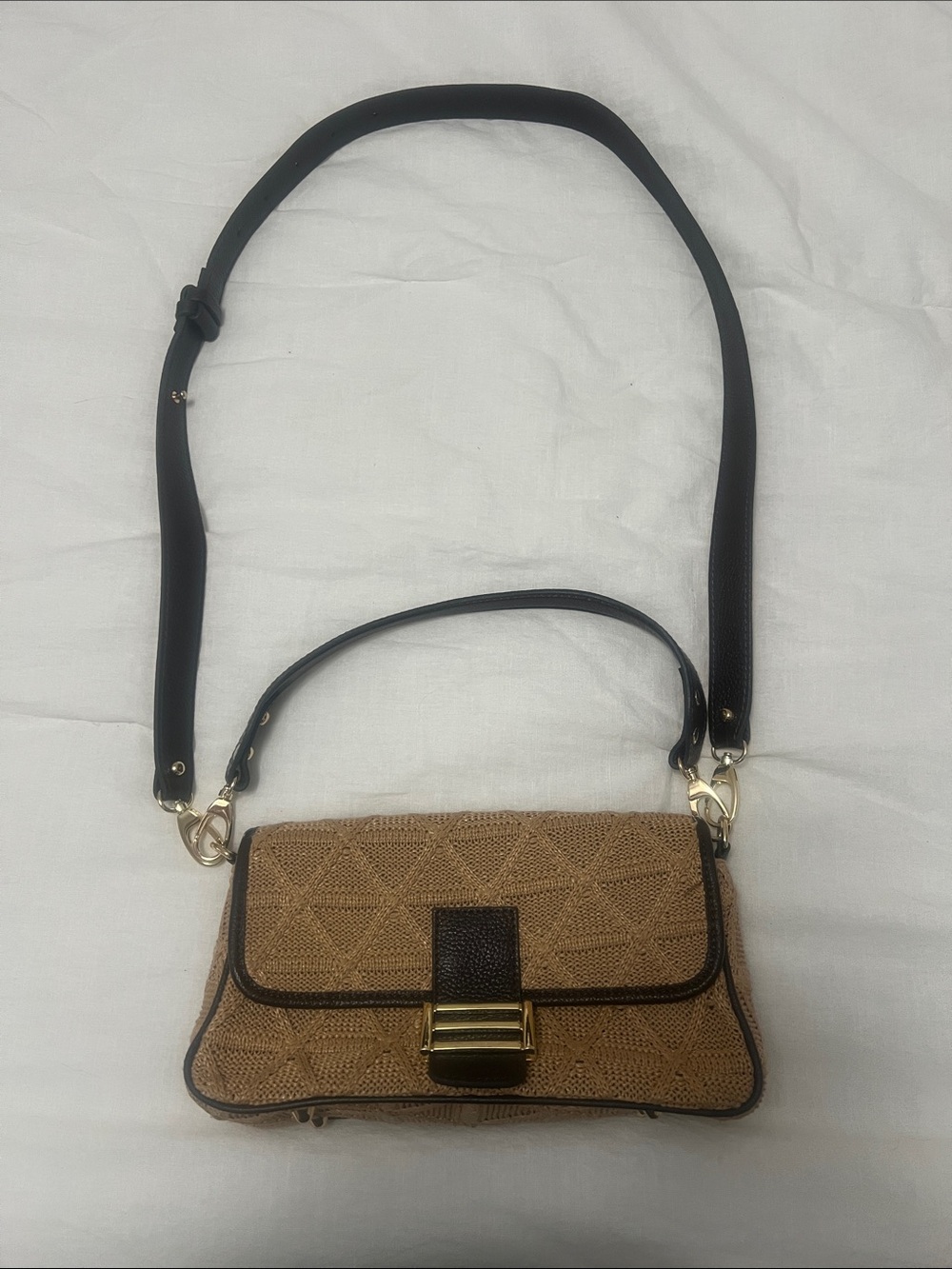 Woven Textured Crossbody Bag with Black Trim